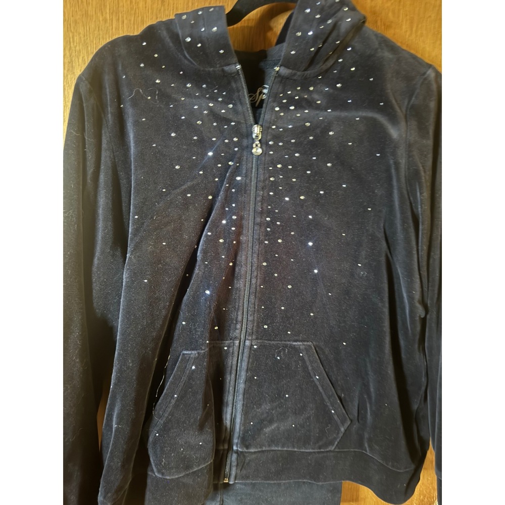 Style & Co Sport Woman Black Velour Rhinestone Zip Up Hoodie 0X Plus Size
